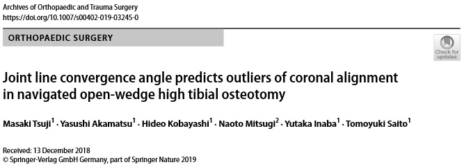 辻先生AOTS（Archives of Orthopaedic and Trauma Surgery）タイトル